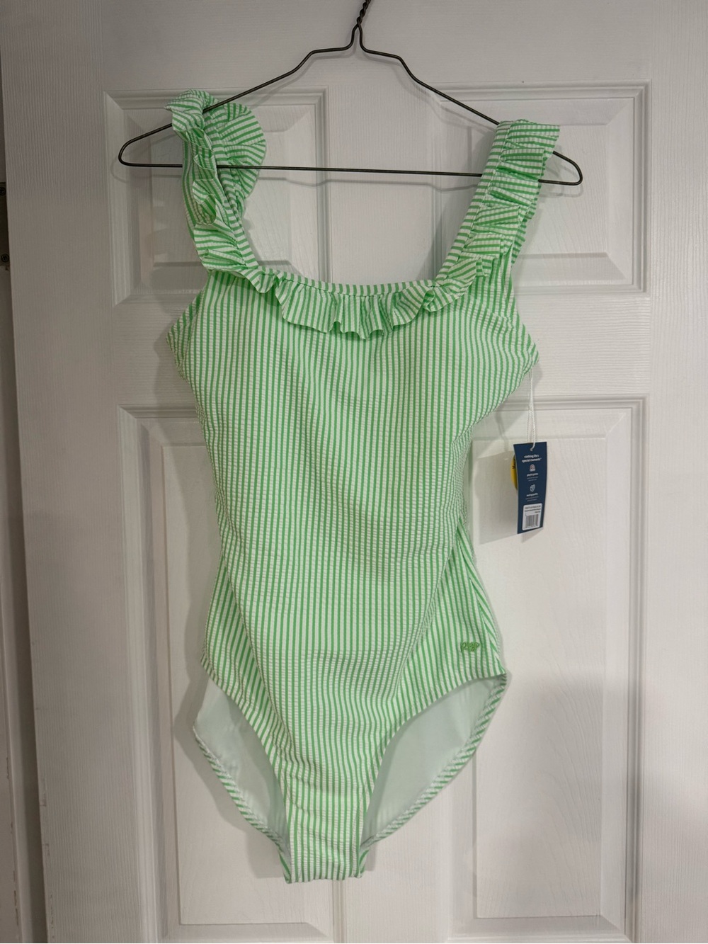 Women’s Green Stripe Ruffle One-Piece Swimsuit